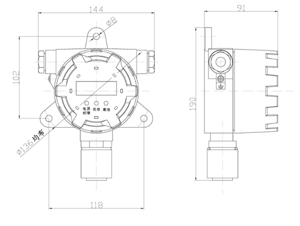 DZ-30型固定式氣體探測(cè)器產(chǎn)品結(jié)構(gòu)圖